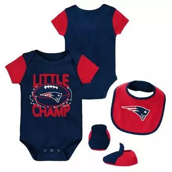Темно-синий/красный комплект из трех частей боди New England Patriots Little Champ для новорожденных и младенцев с нагрудником и пинетками Outerstuff