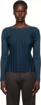 Темно-синий мягкий плиссированный топ PLEATS PLEASE ISSEY MIYAKE, темно-синий