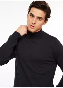 Темно-синий мужской однотонный свитер с полуводолазкой и длинным рукавом Fabrika