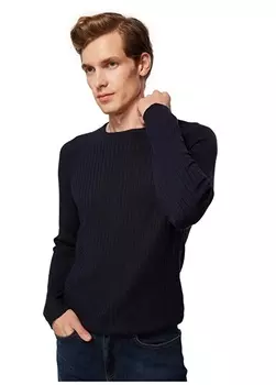 Темно-синий мужской свитер с круглым вырезом Fabrika