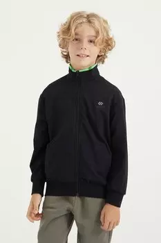 Темно-синий мужской свитшот на молнии с базовым воротником-стойкой и вышивкой стандартного рисунка TOMMYLIFE