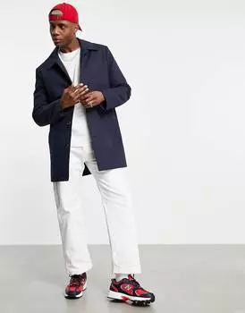 Темно-синий однобортный тренч с защитой от дождя ASOS DESIGN