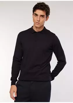 Темно-синий однотонный мужской свитер с воротником поло Fabrika