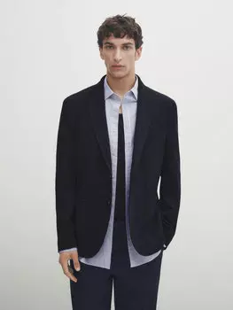 Темно-синий пиджак из полухлопка Massimo Dutti, темно-синий