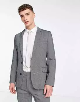 Темно-синий пиджак с узором "елочка" из смесовой шерсти ASOS