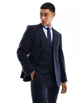 Темно-синий пиджак скинни из смесовой шерсти ASOS DESIGN Wedding из плетеной ткани