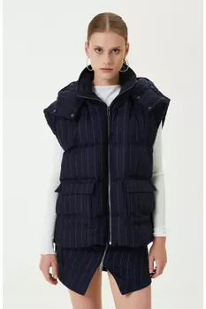 Темно-синий полосатый жилет без рукавов с воротником с капюшоном Network, темно-синий