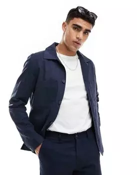 Темно-синий повседневный пиджак из льняной смеси Jack & Jones Premium