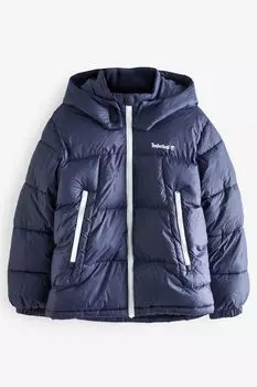 Темно-синий пуховик с капюшоном и логотипом Timberland, синий
