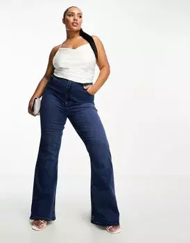 Темно-синий расклешенный комбинезон ASOS DESIGN Curve Power
