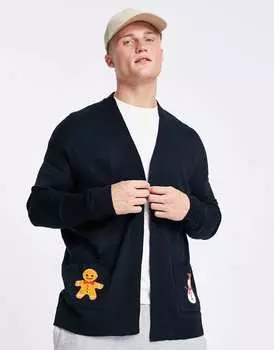 Темно-синий рождественский кардиган потертый