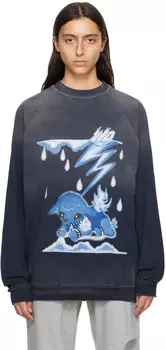 Темно-синий рваный свитшот We11done