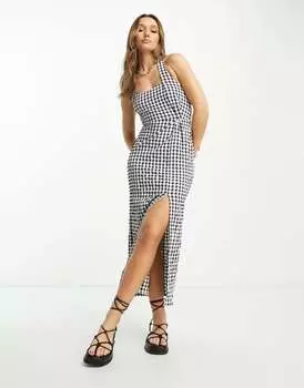 Темно-синий сарафан миди с узлом на шее ASOS