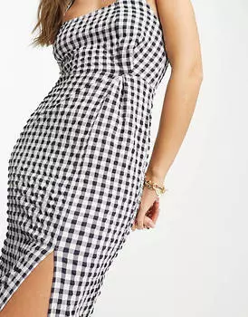 Темно-синий сарафан миди с узлом на шее ASOS DESIGN
