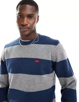 Темно-синий/серый вязаный джемпер в полоску с логотипом летучей мыши Levi's Original