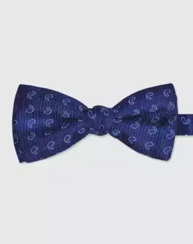 Темно-синий шелковый галстук-бабочка с принтом пейсли Olimpo, темно-синий