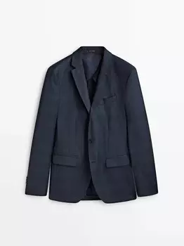 Темно-синий шерстяной костюмный пиджак в клетку Massimo Dutti, темно-синий