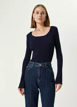 Темно-синий шерстяной свитер с u-образным вырезом Beymen