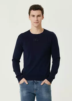 Темно-синий шерстяной свитер с вышитым логотипом Dolce&Gabbana