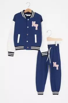 Темно-синий спортивный костюм для девочек College с вышивкой на спине NY 16935 Damla Bebe