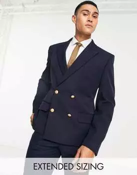 Темно-синий свадебный пиджак скинни с золотыми пуговицами ASOS DESIGN