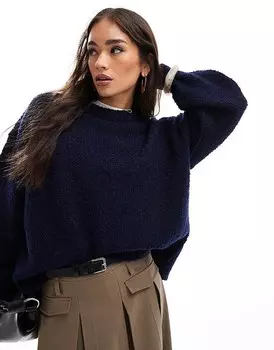 Темно-синий свитер с круглым вырезом букле ASOS DESIGN