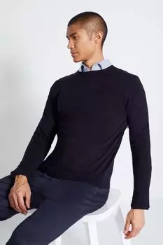 Темно-синий свитер с круглым вырезом и шерстью мериноса MOSS, синий