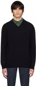 Темно-синий свитер с v-образным вырезом Sunspel