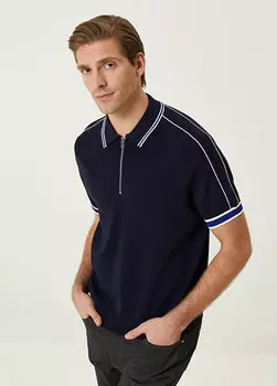 Темно-синий свитер с воротником-поло Network