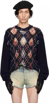 Темно-синий свитер с вырезом Maison Margiela