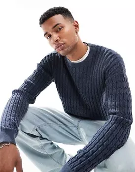 Темно-синий свитер свободного кроя косой вязки ASOS DESIGN
