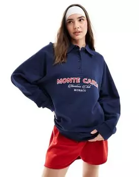 Темно-синий свитшот ASOS Rugby с графическим принтом Monte Carlo