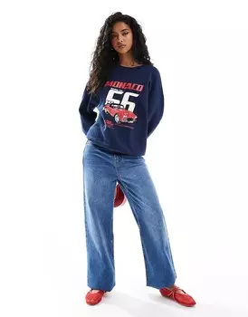 Темно-синий свитшот с изображением автомобилей ASOS DESIGN