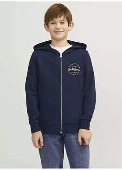 Темно-синий свитшот с принтом для мальчика JJFOREST SWEAT ZIP HOOD JNR Jack & Jones, темно-синий