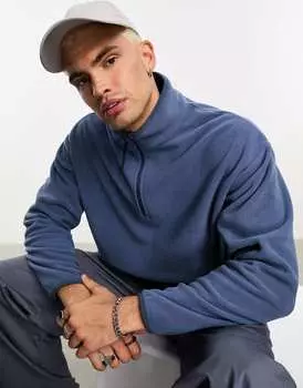 Темно-синий свободный флисовый свитшот с половиной молнии ASOS DESIGN