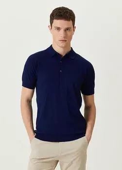 Темно-синий текстурированный трикотаж с короткими рукавами и воротником-поло roth John Smedley