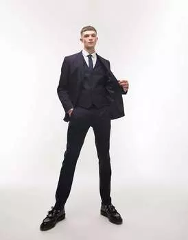 Темно-синий текстурированный жилет Topman