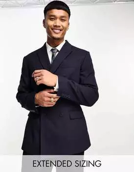 Темно-синий тонкий двубортный пиджак ASOS