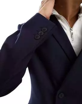 Темно-синий тонкий двубортный пиджак ASOS