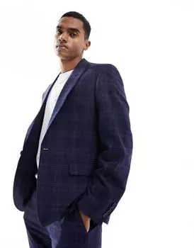 Темно-синий тонкий пиджак в клетку ASOS DESIGN