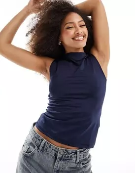 Темно-синий топ без рукавов с вырезом-лодочкой Weekday Annie