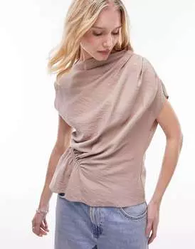 Темно-синий топ без рукавов со сборками Topshop