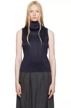 Темно-синий топ из рами с плиссировкой PLEATS PLEASE ISSEY MIYAKE