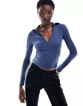 Темно-синий топ с длинными рукавами COLLUSION, воротником-стойкой и вырезом на молнии