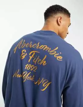 Темно-синий топ с длинными рукавами и нашивкой и логотипом на спине Abercrombie & Fitch