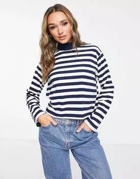 Темно-синий топ с длинными рукавами и высоким воротником ASOS