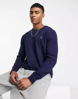 Темно-синий топ с длинными рукавами из хлопка пима с логотипом Polo Ralph Lauren