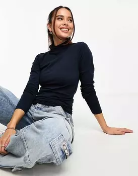 Темно-синий топ с высоким воротником JDY