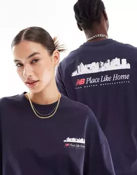 Темно-синий топ унисекс с длинными рукавами New Balance Home Again, эксклюзивно для ASOS