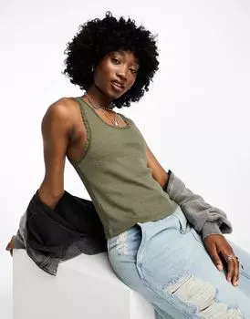 Темно-синий топ-жилет цвета хаки с кружевной отделкой Superdry Vintage